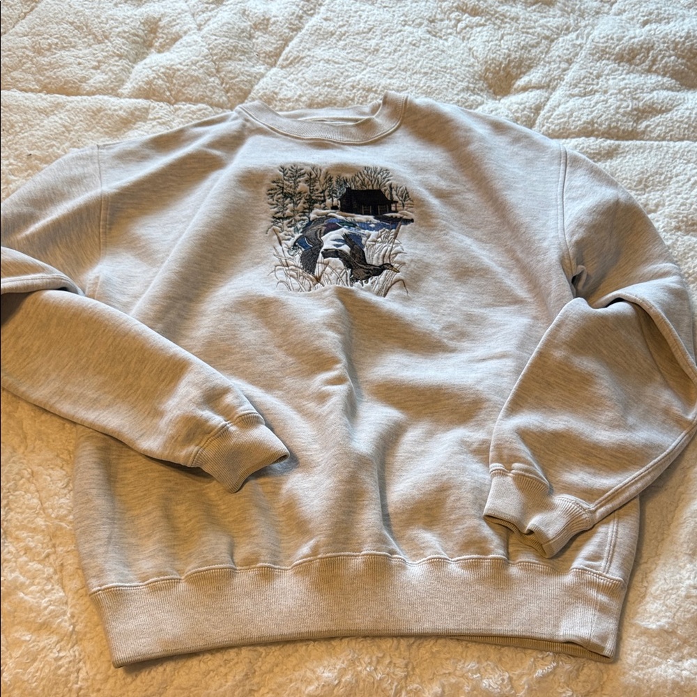 Gray Embroidered Men's Sweater